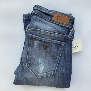 Guess Women’s Low Rise Boot Cut Jeans Blue Distressed Denim Size 23